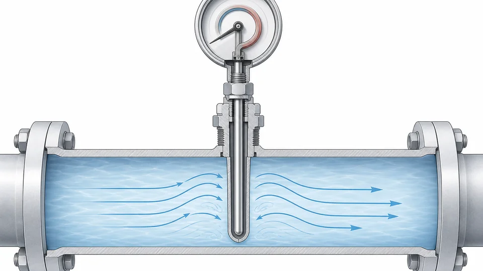 Thermowell insertion depth and flow exposure for bimetal thermometer selection