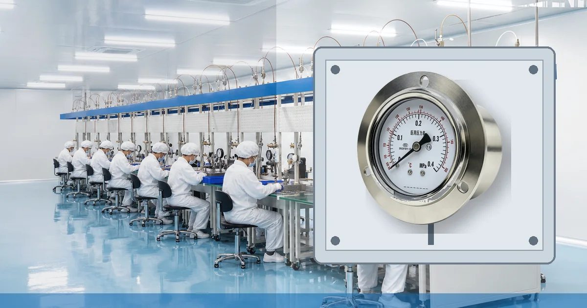 Rear-mounted cleanroom panel pressure gauge for GMP pressure cascade monitoring