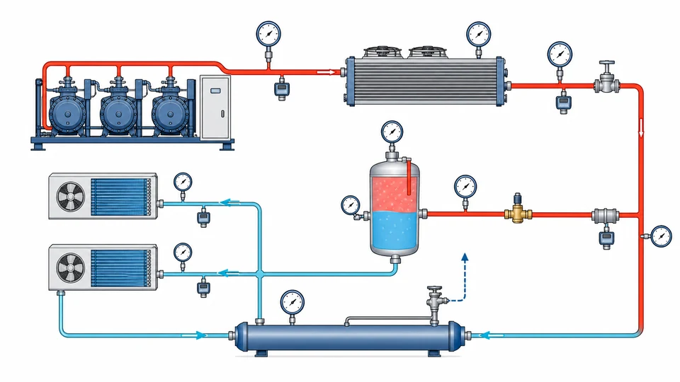CO2 transcritical refrigeration pressure gauge measurement map for compressor, gas cooler, flash tank and suction points