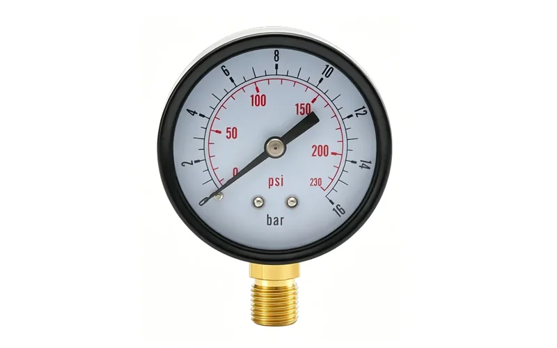 Air compressor pressure gauge product prepared for compressed air pressure monitoring