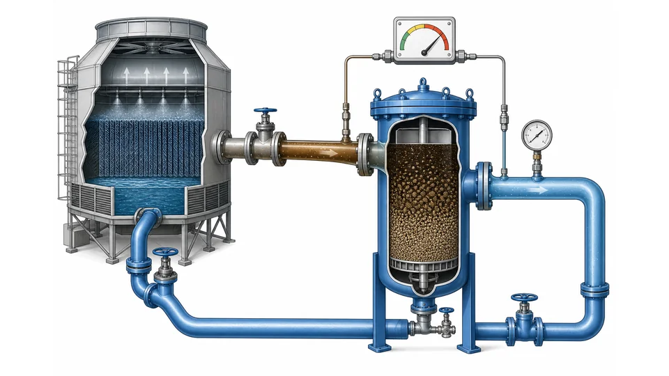 Cooling tower side stream filter differential pressure monitoring schematic