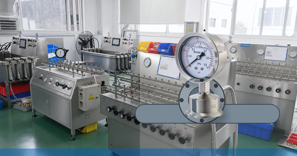 Flanged diaphragm pressure gauge mounted on a filter line for differential pressure monitoring
