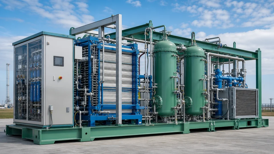 Green hydrogen electrolyzer balance of plant skid with water, separator and cooling equipment