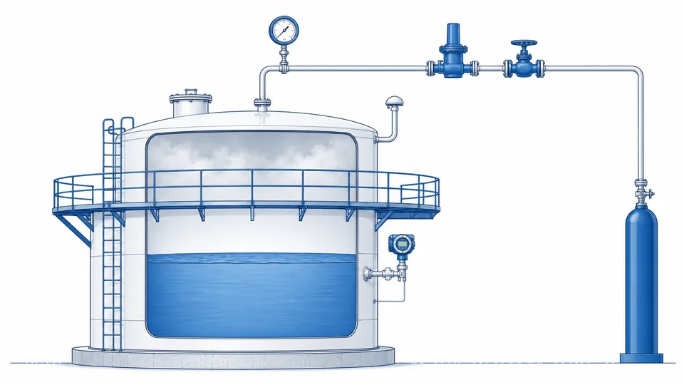 Nitrogen blanketing tank measurement points with regulator vent and vapor-space gauge
