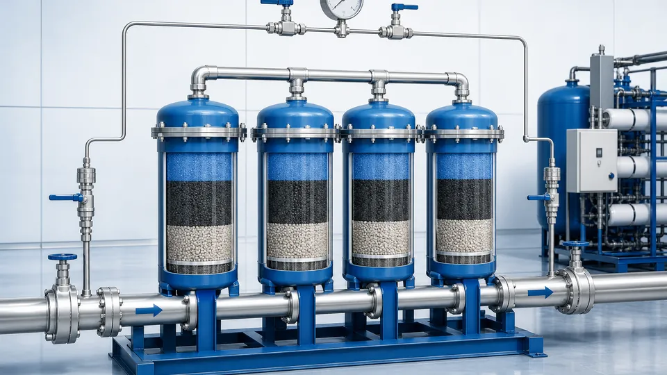 Differential pressure gauge and isolation valves across PFAS media filter vessels