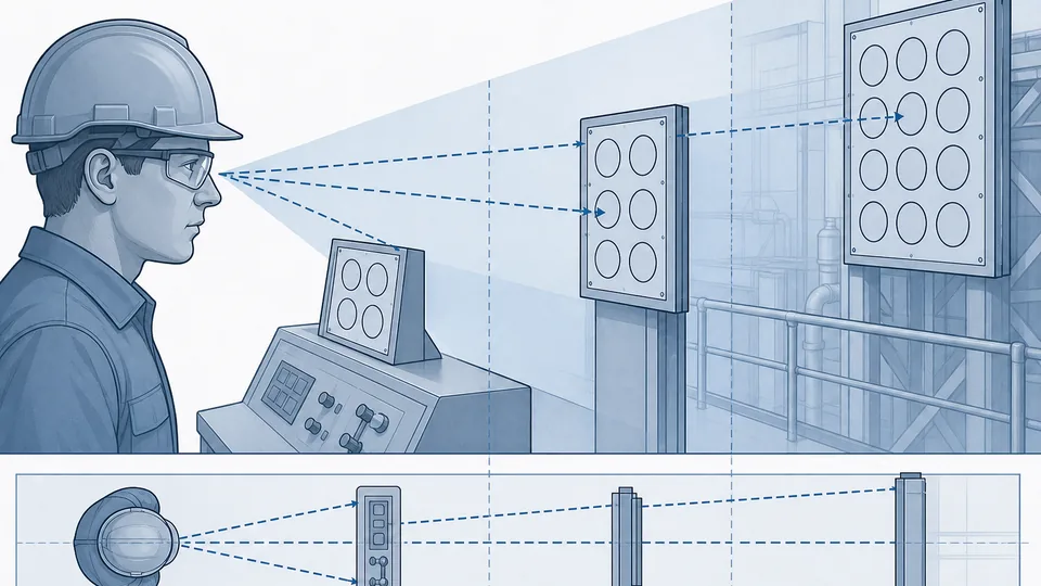 Schematic illustration of pressure gauge dial size selection by viewing distance