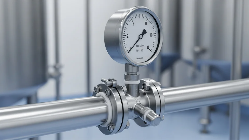 Close-up of a sanitary pressure gauge diaphragm